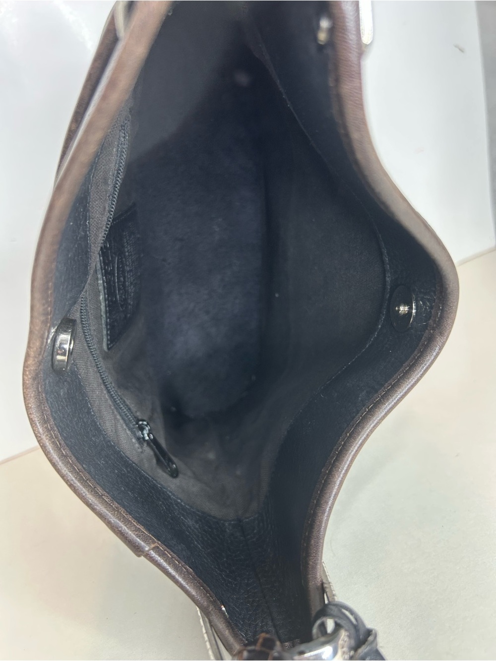 Brighton Gina Black and Brown Two-Tone Leather Hobo Shoulder Bag - Picture 6 of 14